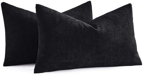 MIULEE Black Chenille Couch Lumbar Throw Pillow Covers - Image 7
