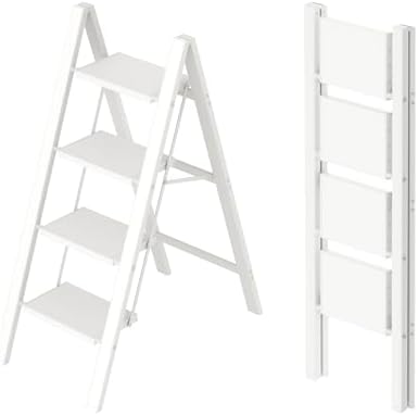 Taranta 4 Step Stool Foldable, Aluminum Step Ladder-White by TARANTA