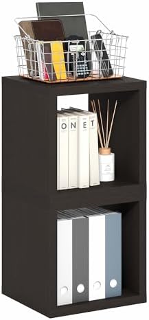 Furinno CUBICLE Set of 2 Book Shelf, Stackable Bookshelf, Dark Oak by Furinno-FitsYourSpaceFitsYourBudget