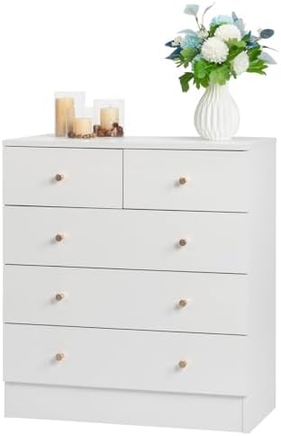 Karl home White 5-Drawer Dresser, Rose Gold Handles, Modern Bedroom Chest - Image 6