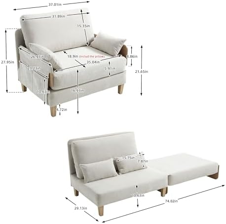 GDFStudio Foldable Sofa Bed Recliner, 3-in-1 Convertible Sleeper Sofa - Image 2