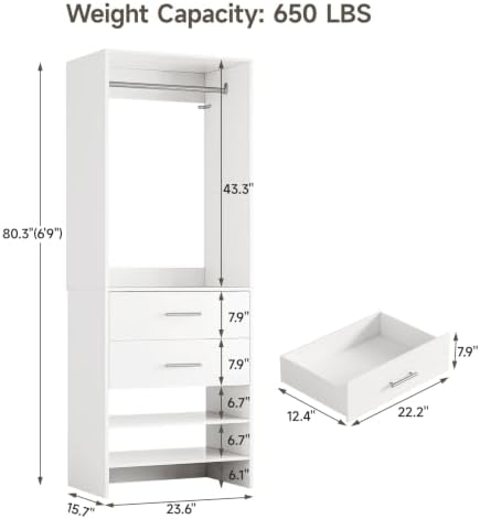 W3 Closet System with Chrome-Plated Hanging Rod & 2 Drawers - Image 2
