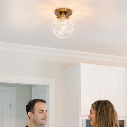 Small Semi Flush Mount Ceiling Light, Modern Globe Clear Glass Ceiling Light - Image 3
