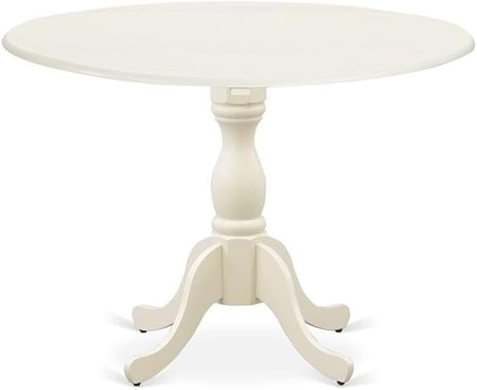 East West Furniture DMAB5-LWH-02 5 Piece Dining Table Set for 4 Includes a Round Kitchen Table with Dropleaf and 4 Light Beige Linen Fabric Parson Dining Chairs, 42x42 Inch, Linen White