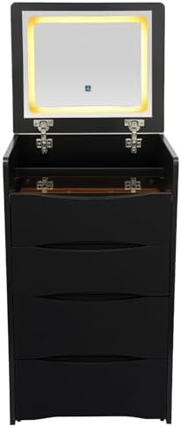 Vanity Desk with Flip up Mirror and Lights, 3 Colors LED Light & Hidden Chair - Image 5