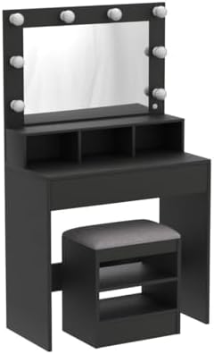CHARMAID Vanity Table Set with Lighted Mirror, 8 Bulbs, Large Drawer, Tabletop - Image 4
