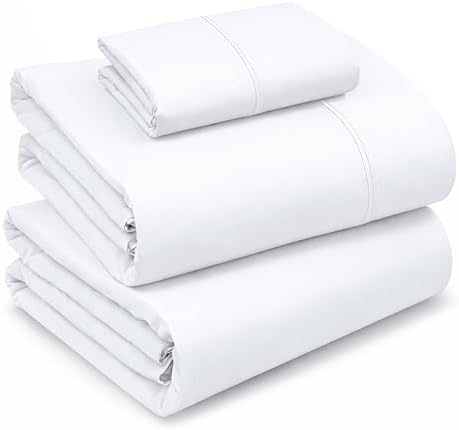 RUVANTI 100% Cotton Twin Sheets, Percale Weave Twin Sheet Set, Bright White by Ruvanti