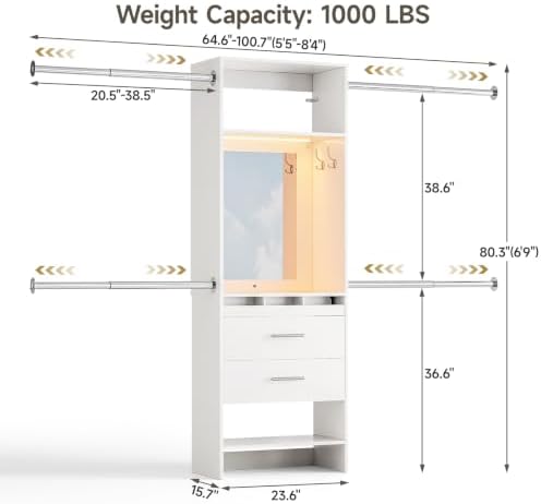 W4 Closet System with Stepless Dimmable LED Light & Glass Mirror - Image 3