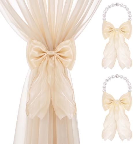 Magnetic Bow Curtain Tiebacks, Pearl Curtain Ties Holdbacks, 2 Pack by AULEEP