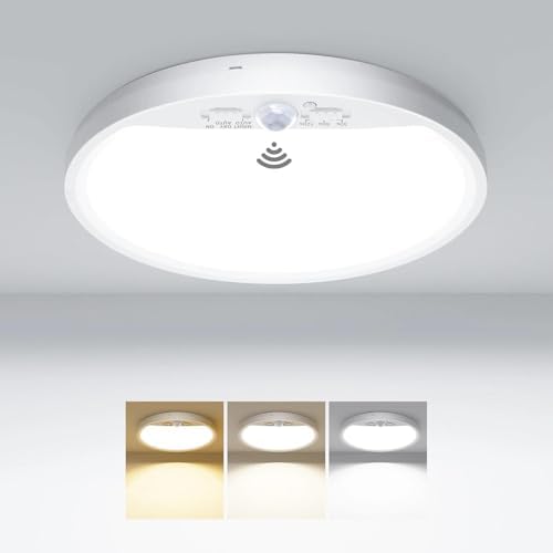 Motion Sensor Ceiling Light Wired, 3000K/4000K/6500K LED Flush Mount Ceiling by Hepside