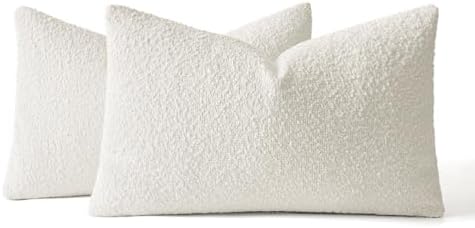 MIULEE 12x20 Decorative Lumbar Boucle Couch Pillow Covers White - Image 6
