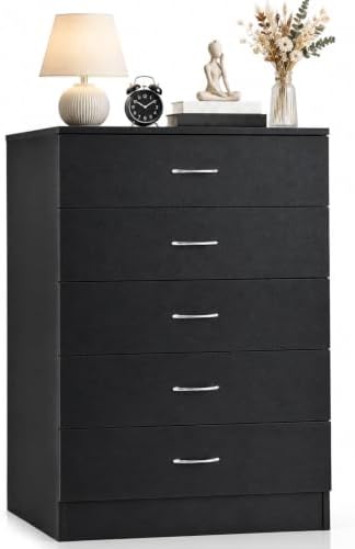 Karl home Black 5 Drawer Dresser, Modern Small Chest of Drawers by Karlhome