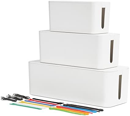 Oxford Cable Management Boxes, 3 Pack, 15 Cable Ties, Power Strip Organizer by Oxford
