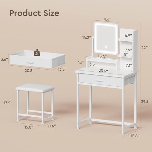 YeTom Makeup Vanity Desk with Mirror, Small Vanity, Fabric Drawer - Image 6