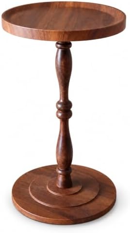 Round Drink Table, Small Pedestal Side Table, Martini Table, Dark Walnut - Image 6