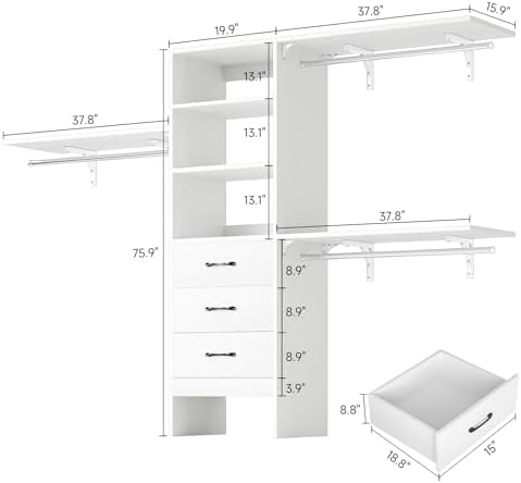8FT Closet System, Wall Mount Bedroom Wardrobe - Image 2