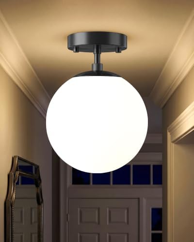 Majade Semi Flush Mount Ceiling Light 8" Globe Black Modern Light Fixture by Majade