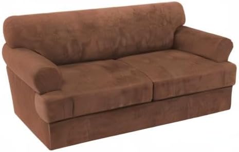 H.VERSAILTEX Sofa Cover 3 Piece T Cushion Loveseat Slipcovers Thick Velvet Couch Cover Stretch T Cushion Sofa Covers for 2 Cushion Couch with 2 Individual T Cushion Covers Washable, Caramel