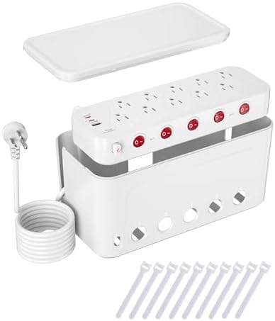 Power Strip with Cable Management Box, Large Cord Organizer Box by HoniHom