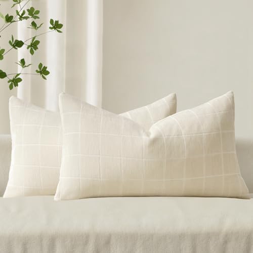 MIULEE Christmas Cream Plaid Decorative Lumbar Throw Pillow Covers by MIULEE