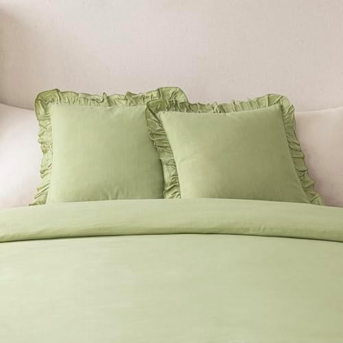 Foindtower Linen Fringe Ruffle Throw Pillow Covers 18×18 Inch Light Green - Image 5