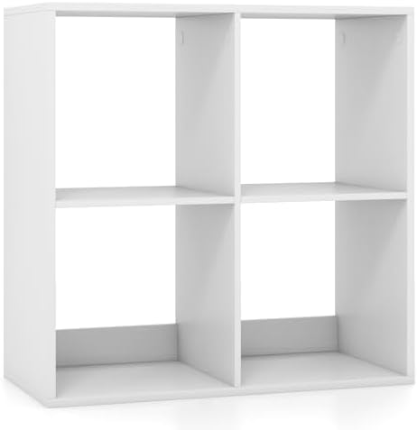 LDAILY 4-Cube Storage Organizer Bookshelf, Small Wood Display Shelf White by LDAILY