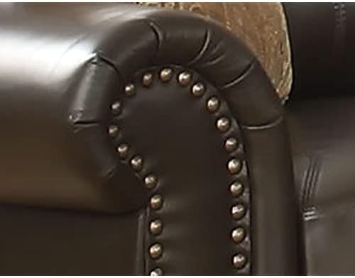 AC Pacific Louis Traditional Upholstered Leather Living Room Piece with Antique Brass Nail Head Trim, 2 Set, Umber