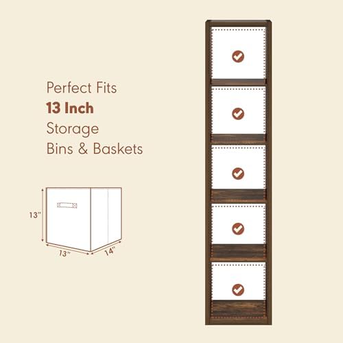 Furinno Cubicle Record Player Stand, 5-Cube Record Storage, Amber Pine - Image 2