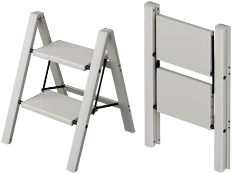 Taranta 2 Step Stool Foldable, Aluminum Step Ladder-Misty Gray by TARANTA
