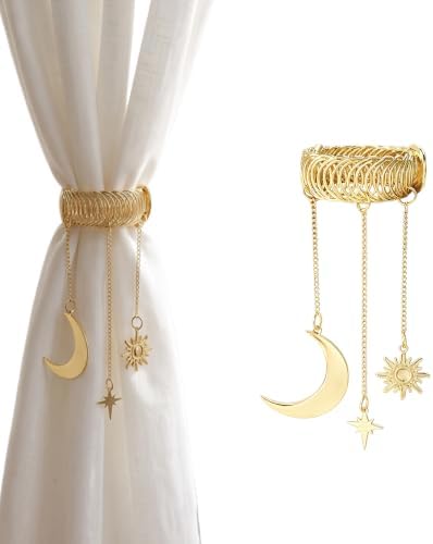 Vintage Curtain Tiebacks Celestial Sun and Moon Star Elastic Holdbacks by Unknown
