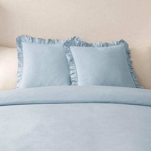 Foindtower Linen Fringe Ruffle Throw Decorative Pillow Cover 18×18 Sky Blue - Image 5