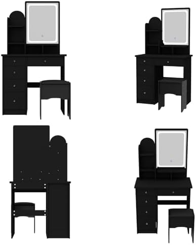 Vanity with Chair, Dressing Table with Lighted Rectangular Mirror, 5 Drawers - Image 7