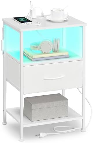 SONGMICS Nightstand with Charging Station, 1 Fabric Drawer by SONGMICSbySONGMICSHOME