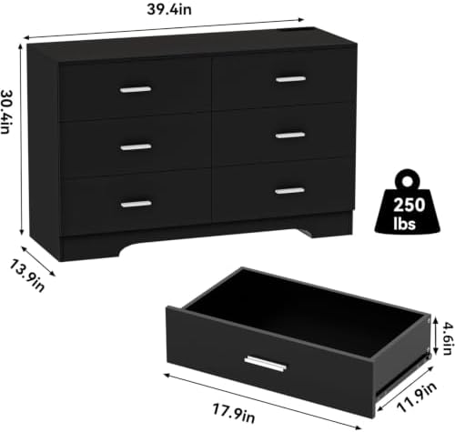 FJTJBSI Dresser with Power Outlets Wooden 6 Drawer Dresser with USB and Type C - Image 3