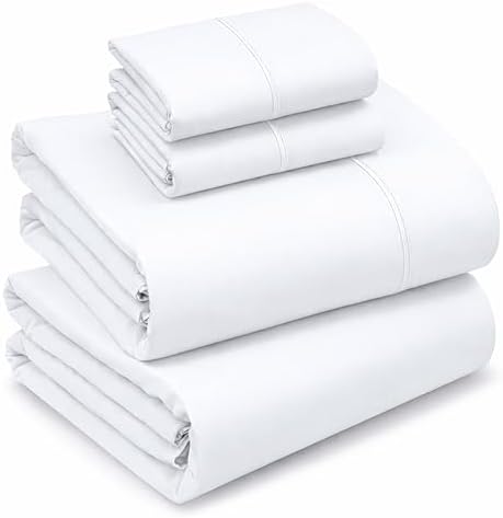 RUVANTI 100% Cotton Queen Sheets, Percale Queen Sheet Set, Bright White by Ruvanti