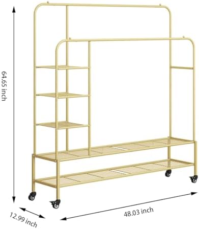 SUOERNUO Clothes Rack with Lockable Wheels Double Rods Metal Garment Racks - Image 5