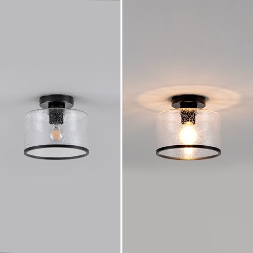 Modern Flush Mount Ceiling Light, Seeded Glass Ceiling Light Fixture, - Image 7