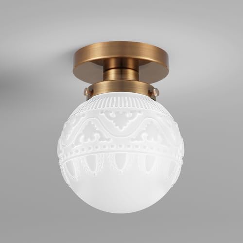 Semi Flush Mount Ceiling Light, Modern Globe Milk Glass Ceiling Light Fixture by Daunton