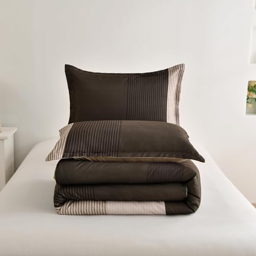 WONGS BEDDING Brown Comforter Set Full, Reversible Brown Stripe Patchwork Down - Image 7