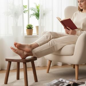 Small Wooden Stool, Walnut Rubber Wood Footstool - Image 5