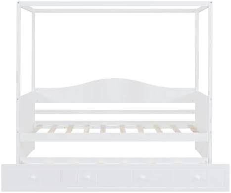 Merax Twin Canopy Daybed with Twin Trundle, Wooden Frame - Image 4