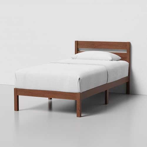Twin Bed Frame with Headboard Classic Wood Platform, Noise Free, Under Bed - Image 4