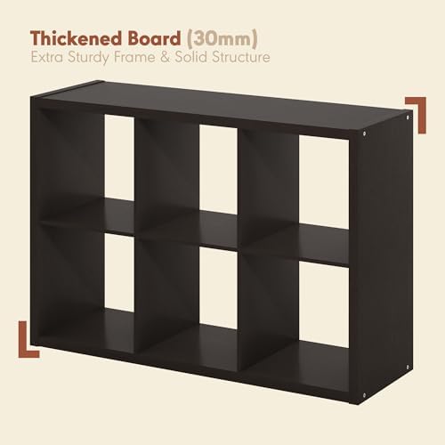Furinno Cubicle Record Player Stand, 6-Cube Record Storage, Dark Oak - Image 5
