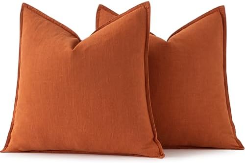 MIULEE Decorative Linen Pillow Covers 18x18 Inch Burnt Orange - Image 6