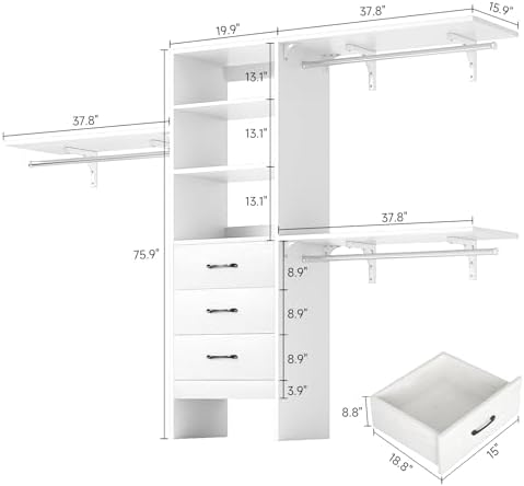 8FT Closet System, Wall Mount Bedroom Wardrobe - Image 2