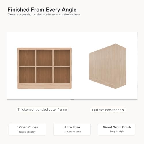 Low Cube Bookcase, 6-Cube Storage Organizer Shelf, Natural Oak - Image 6