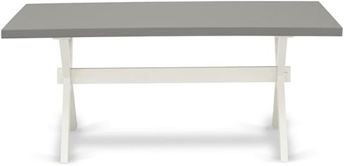East West Furniture X097MZ015-7 7 Piece Dining Table Set Consist of a Rectangle Dining Room Table with X-Legs and 6 Baby Blue Linen Fabric Parsons Chairs, 40x72 Inch, Multi-Color