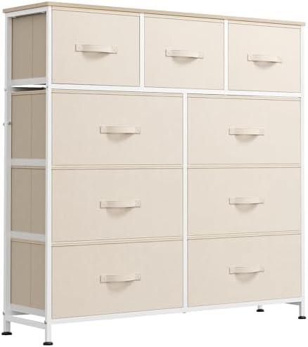 WLIVE Tall Dresser for Bedroom, 9 Drawer Chest of Drawers, Cream White by WLIVE