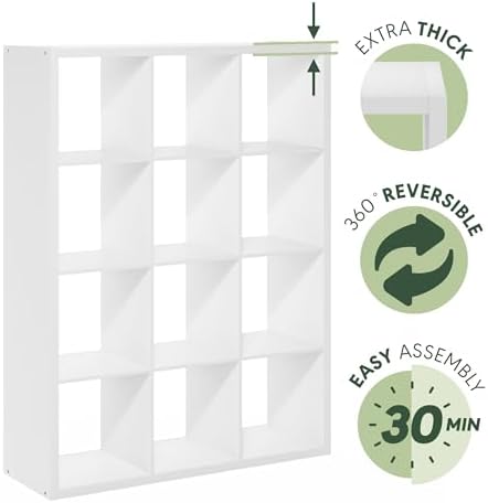 Furinno Cubicle Book Shelf, 12-Cube Bookshelf, Extra Thick Frame Reversible - Image 6