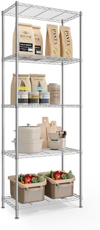 SONGMICS 5-Tier Storage Shelves, Adjustable Wire Shelving Unit, 8 Hooks by SONGMICSbySONGMICSHOME